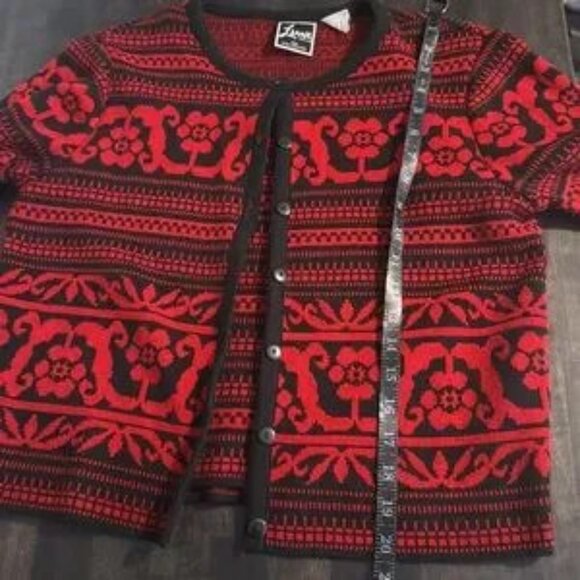 Lennie Nina Leonard Red & Black Cardigan Look Sweater Built In Shell Size Sm P - Picture 7 of 7
